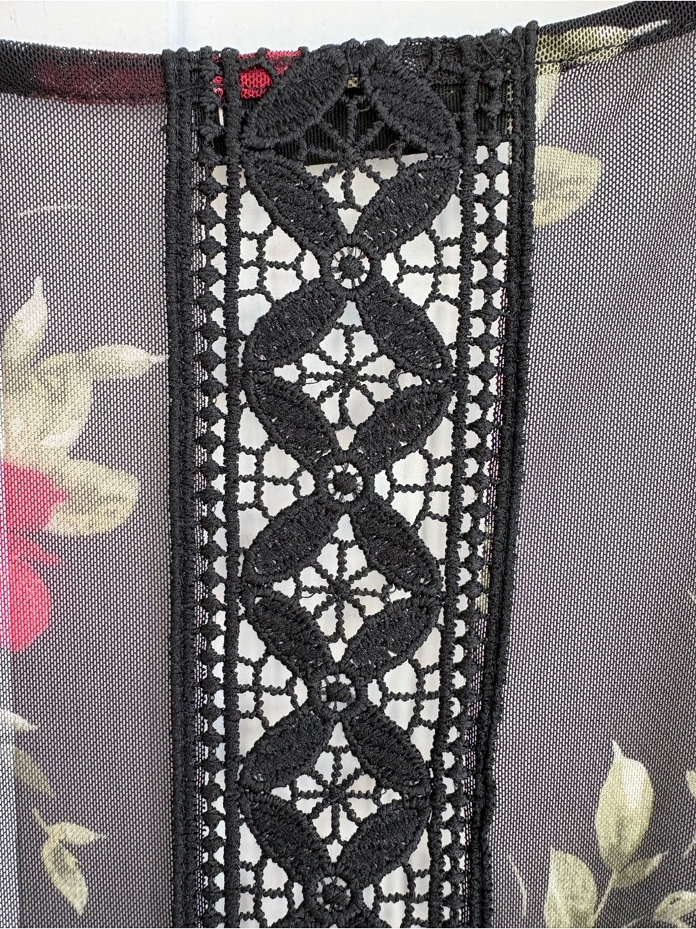Paperoc Floral Mesh Kimono Cardigan Black Lace Size M NWT - Picture 7 of 10